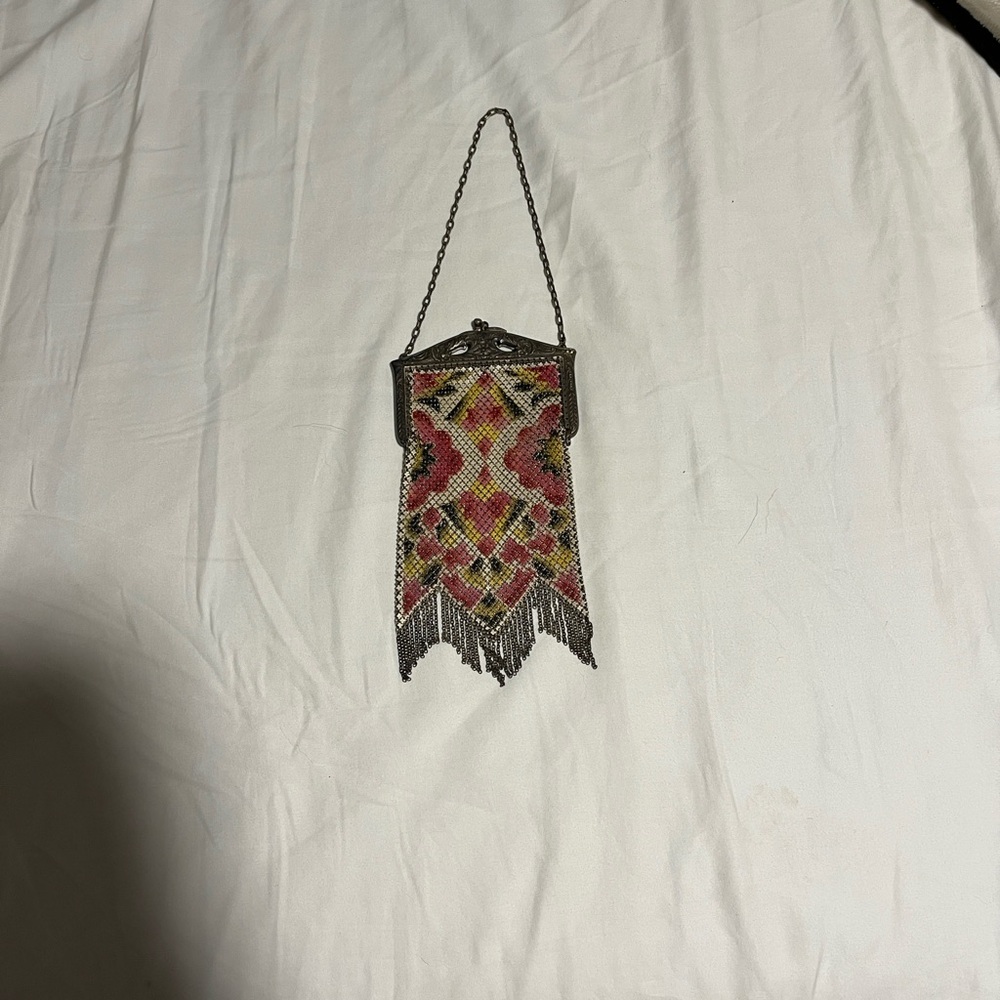 Vintage Chainmail Clutch with Pink and Yellow Accents - Picture 3 of 16